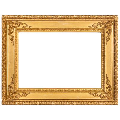un cadre photo doré sur fond blanc, avec un fond blanc
