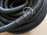 a black hose with a green stripe on it
