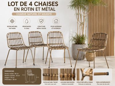 lot de 4 chaises en rotin et metal - lot de 4 chaises en rotin et metal