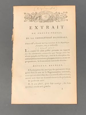 (Diplomatie. Protocole) Extrait du procès-verbal de la Conve…