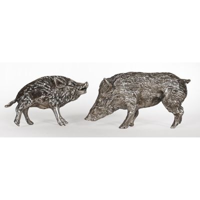 une paire de figurines de sanglier plaquées argent