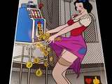 a picture of a woman playing a game of pinball