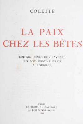 COLETTE : la paix chez les bêtes.