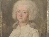 portrait of a woman in a white dress with a feathered hat