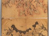 un vieux bout de papier sur lequel sont dessinés des oiseaux et des fleurs