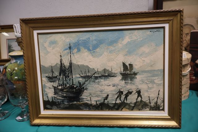 École moderne. « Paysage marin asiatique ». Huile sur toile, sign...