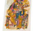 painting of a man sitting on a chair with a glass of wine in his hand