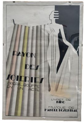 affiche représentant une femme en robe blanche tenant un grand couteau