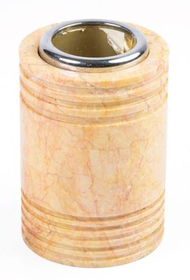 beige marble vase with silver rim on a white background