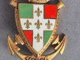 an image of a gold colored badge with a red, green, and white coat of arms