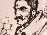 drawing of a man with a mustache and a tie in a book