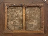 a picture of an old wooden frame with a sign on it