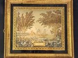 an old picture of a painting of a deer in a wooded area