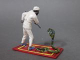 a figurine of a man with a snake on a rug