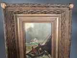 painting of a man in a boat on a body of water