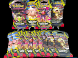 cinq paquets de cartes à collectionner Pokémon sur fond noir