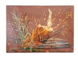 a painting of a fire in the middle of a field