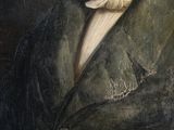 painting of a man in a suit and tie with a white flower in his lapel