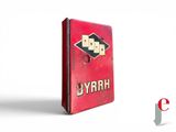 a red book with a black and white logo on it
