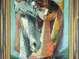 une peinture à l'huile représentant une femme portant un foulard sur la tête