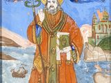 an image of a painting of a man holding a staff and a book