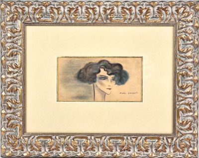 an image of a painting of a woman ' s face in a gold frame