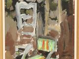 une image représentant une peinture d'une chaise et d'un arbre