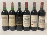 six bouteilles de vin sont alignées sur une surface blanche