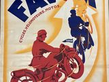 affiche représentant un homme à moto avec une femme à l'arrière