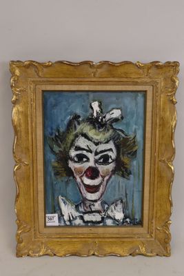 an image of a painting of a clown in a gold frame
