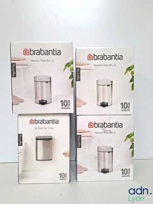 three boxes of brabantia are stacked on top of each other