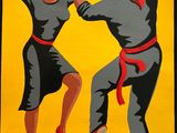 french poster of two dancers performing a dance in front of a yellow background