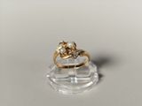 an image of a gold ring with two diamonds on top of a clear base