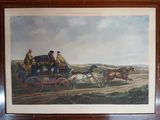 tableau représentant une calèche tirée par deux hommes
