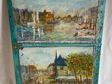 tableau représentant une vue d'un port avec des bateaux sur l'eau
