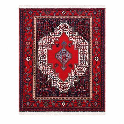 un tapis rouge et noir orné d'un médaillon