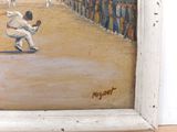 a painting of a baseball game being played on the field