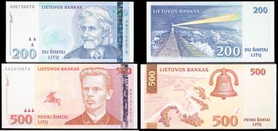 four different bank notes with a picture of a man and a bell on them