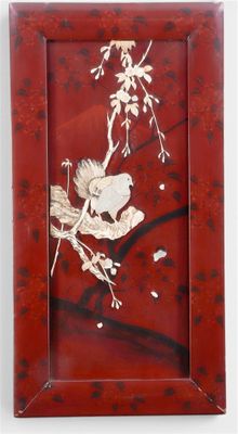 Panneau japonais en bois de style Shibayama avec incrustatio…
