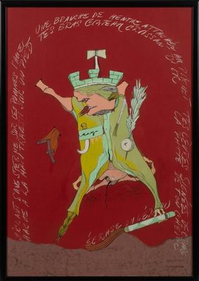 une image représentant un tableau où l'on voit un homme à cheval, coiffé d'une couronne
