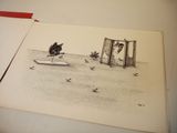 a drawing of a bird that is sitting in a window
