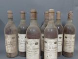 six bouteilles de vin sont alignées sur une surface grise