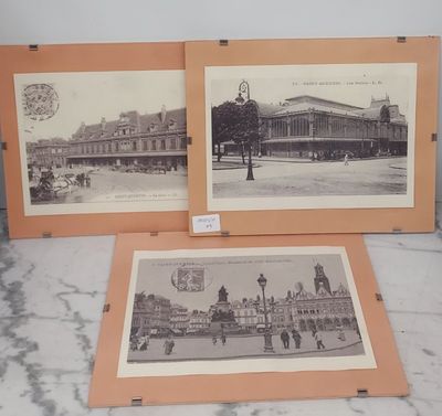 two old photos of a train station and a clock tower