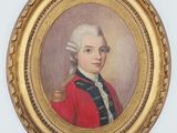 portrait d'un homme en manteau rouge et cravate noire