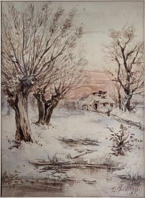 une photo d'un tableau représentant un paysage hivernal