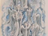 a picture of a painting of angels in the sky