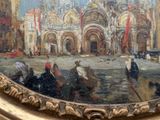 painting of a city scene with a gondola in the foreground