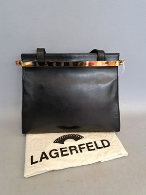 Karl LAGERFELD Sac à main en cuir box noir, double anses, de… - Photo 1