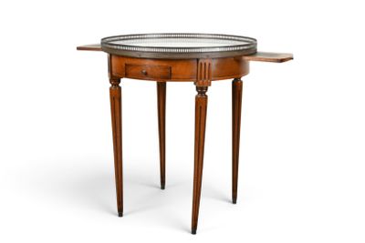 a round table with a tray on top of it
