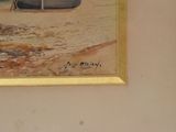 a picture of a painting of a boat on the beach